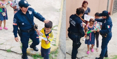 Obsequia la SSPC juguetes donados por policías a niños de Villa Luis Gil Pérez y Ranchería Estancia por “Día de Reyes”.