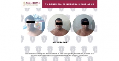 Policías Municipales de Macuspana aseguraron a tres masculinos como presuntos responsables del robo a una tienda Diconsa.