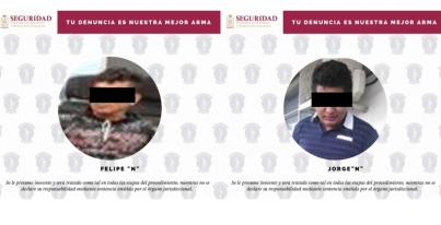 Dos masculinos asegurados por la SSPC, como los presuntos responsables de robo a comercio.